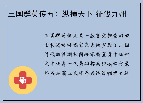 三国群英传五:纵横天下 征伐九州