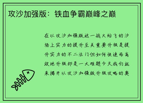 攻沙加强版:铁血争霸巅峰之巅