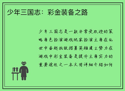少年三国志:彩金装备之路